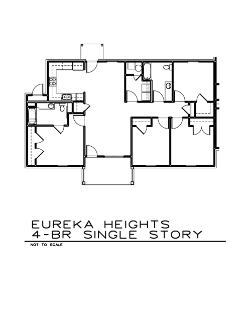 Floor plan for 4 beds, 2 baths, 1300 sqft